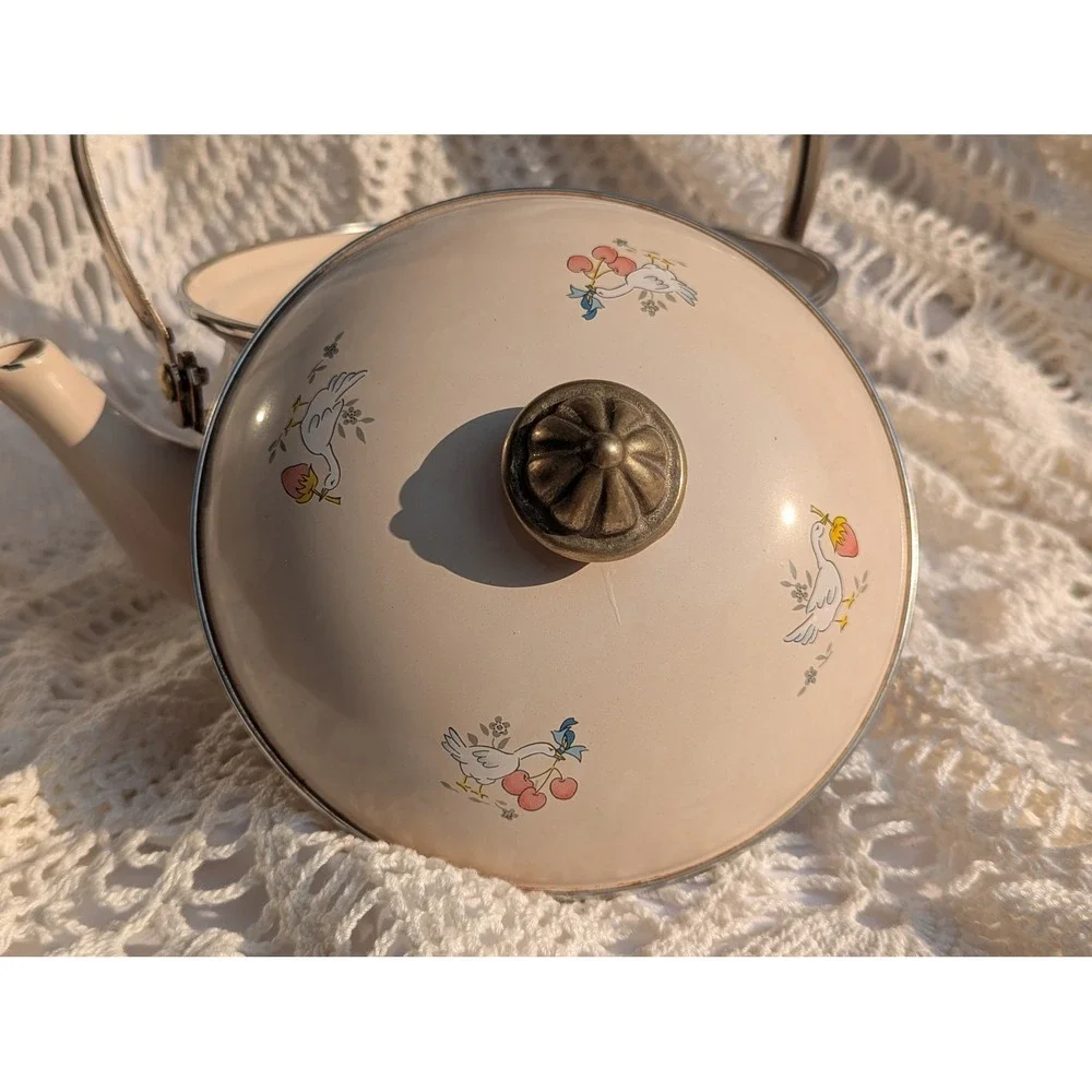 Vintage Marmalade Goose Enamel Tea Kettle Cream Cottagecore Stovetop